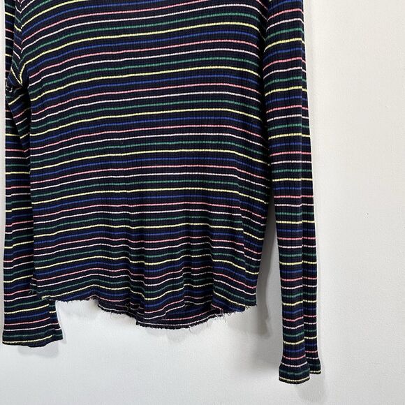 Sundry Striped Henley 3‎ Large Long Sleeve Blue Raw Hem Knit Casual Colorful Top - Picture 8 of 11